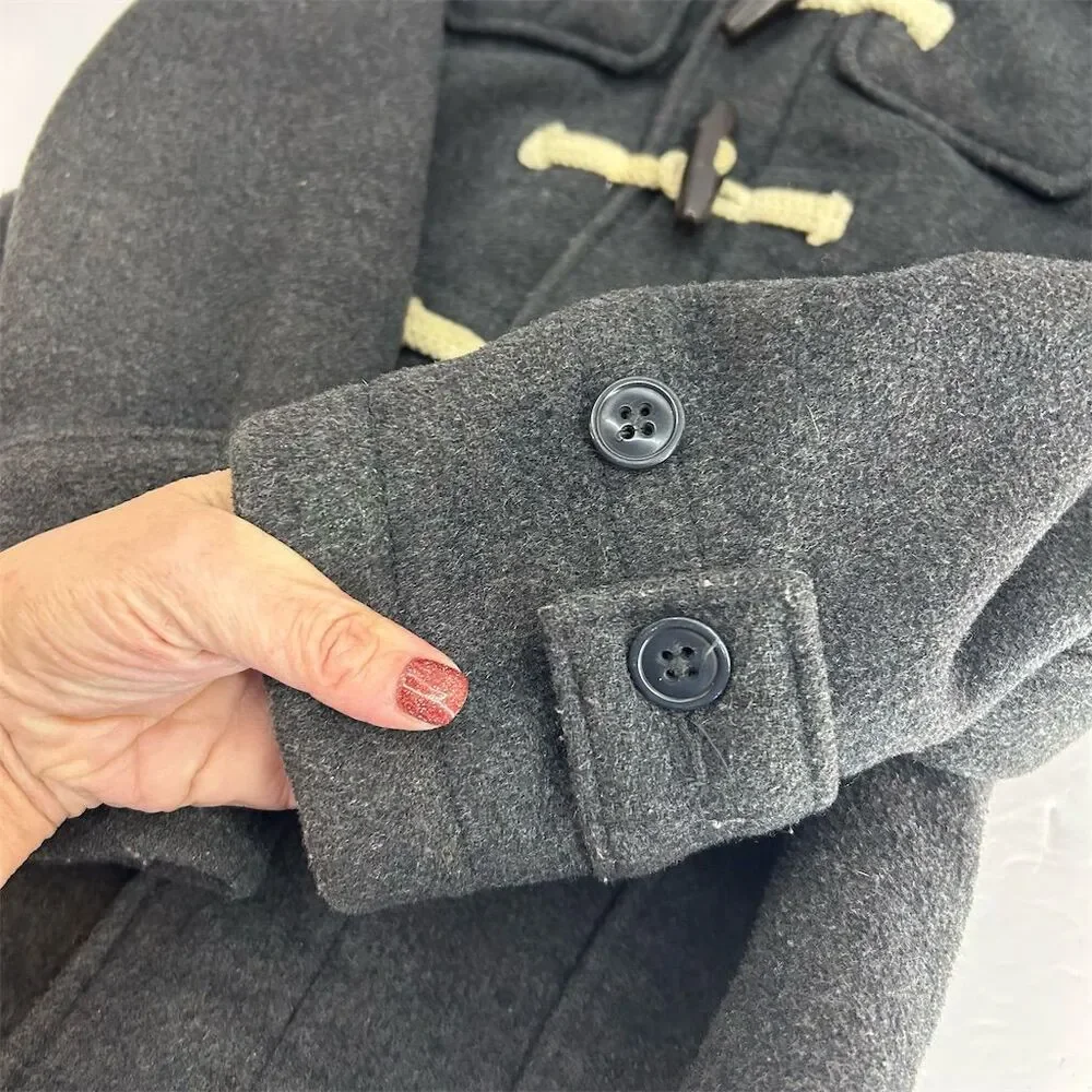 Gap Kids Gray Duffle Coat Size Small 6  Hooded Toggle Casual Mid-Length See Flaw